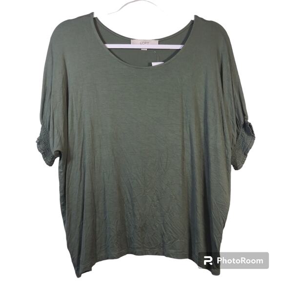 LOFT Solid Green Short Sleeve Casual Oversized Stretch Pullover Shirt Size M - Picture 1 of 8